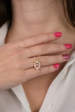 14 Ayar Altın Pembe Taşlı Kolye 64 - Görsel 2