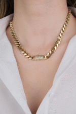 14 Ayar Altın Taşlı Kilit Gurmet Zincir Kolye 578