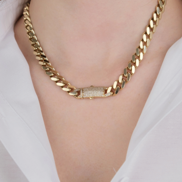 14 Ayar Altın Taşlı Kilit Gurmet Zincir Kolye 578