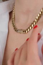 14 Ayar Altın Taşlı Kilit Gurmet Zincir Kolye 578 - Görsel 2