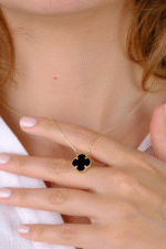 14 Ayar Altın Siyah Siyah Yoncalı Kolye - Görsel 2