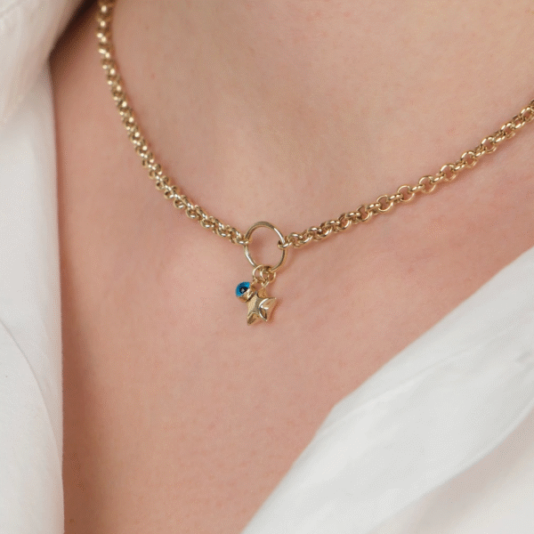 14 Ayar Altın Nazar Boncuklu Yıldızlı Zincir Kolye