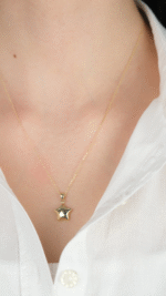 14 Ayar Altın Bombeli Yıldız Taşlı Kolye Ucu 498 - Görsel 2