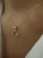 14 Ayar Altın Taşlı Ay Yıldız Kolye Ucu 509 - Görsel 2