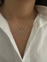 14 Ayar Altın Taşlı Ay Yıldız Kolye Ucu 509 - Görsel 3