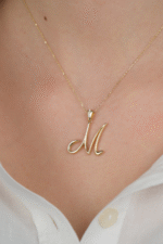 14 Ayar Altın M Harfi Kolye Ucu 514 - Görsel 3