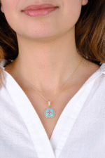 14 Ayar Altın Turkuaz Renkli Kare Taşlı Kolye Ucu 283 - Görsel 4