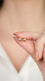 14 Ayar Altın Taşlı Yıldız Vidalı Küpe - Görsel 4