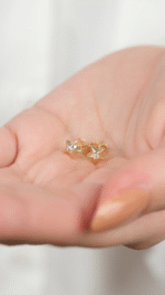 14 Ayar Altın Taşlı Yıldız Vidalı Küpe - Görsel 3