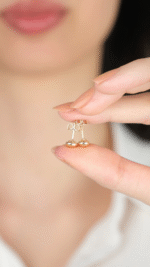 14 Ayar Altın Vidalı Top Küpe 1033 - Görsel 4