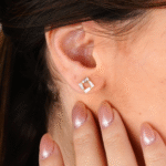 14 Ayar Altın Taşlı Kare Küpe 636