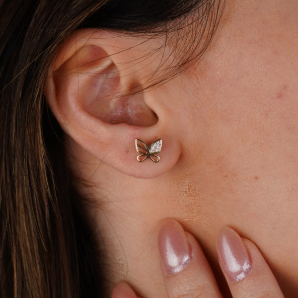 14 Ayar Altın Taşlı Kelebek Küpe 683