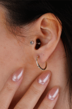 14 Ayar Altın Taşlı Halka Küpe 661 - Görsel 2