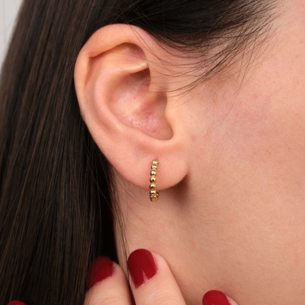 14 Ayar Altın Top Sıralı Halka Küpe 2