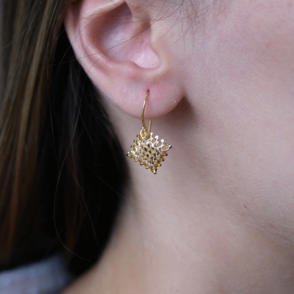 14 Ayar Altın Kare Sallantılı Küpe 515