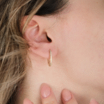 14 Ayar Altın Taşlı Elips Küpe 712