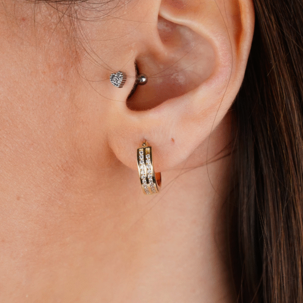 14 Ayar Altın Taşlı Halka Küpe 626