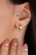 14 Ayar Altın Taşlı Halka Küpe 626 - Görsel 2