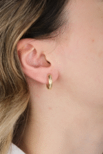 14 Ayar Altın Taşlı Halka Küpe 697 - Görsel 3