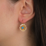 14 Ayar Altın Güllü Mavi Boncuklu Küpe 1049