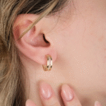 14 Ayar Altın Taşlı Halka Küpe 574