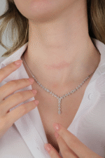 14 Ayar Beyaz Altın Baget Taşlı Set 63 - Görsel 2