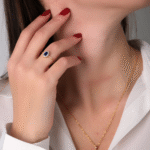 14 Ayar Altın Mavi Taşlı Set 44