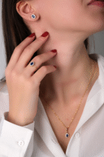 14 Ayar Altın Mavi Taşlı Set 44