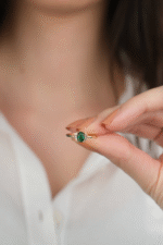 14 Ayar Altın İnce Yeşil Taşlı Yüzük 879 - Görsel 2