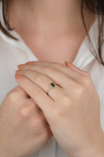 14 Ayar Altın İnce Yeşil Taşlı Yüzük 879 - Görsel 3