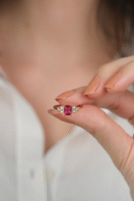 14 Ayar Altın Kırmızı Taşlı Yüzük 878 - Görsel 4