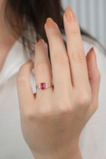 14 Ayar Altın Kırmızı Taşlı Yüzük 878 - Görsel 3