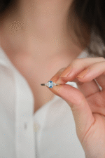 14 Ayar Altın Mavi Kare Taşlı Yüzük 716 - Görsel 4