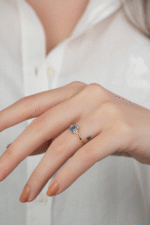 14 Ayar Altın Mavi Kare Taşlı Yüzük 716