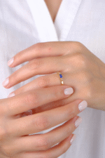 14 Ayar Altın Mavi Taşlı Minimal Yüzük 786 - Görsel 8