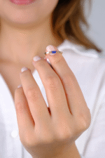 14 Ayar Altın Mavi Taşlı Minimal Yüzük 786 - Görsel 5