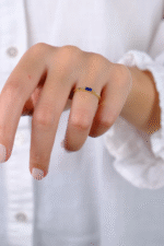 14 Ayar Altın Mavi Taşlı Minimal Yüzük 786 - Görsel 3