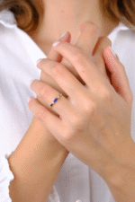 14 Ayar Altın Mavi Taşlı Minimal Yüzük 786