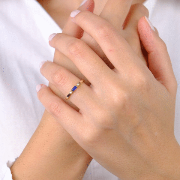 14 Ayar Altın Mavi Taşlı Minimal Yüzük 786
