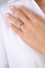 14 Ayar Altın Mavi Taşlı Minimal Yüzük 786 - Görsel 4