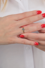 14 Ayar Altın Siyah Yonca Yüzük 687 - Görsel 3