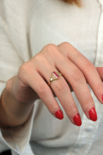 14 Ayar Altın Pembe Taşlı Retro Yüzük 387 - Görsel 2