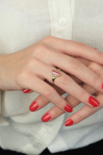 14 Ayar Altın Pembe Taşlı Retro Yüzük 387