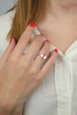 14 Ayar Altın Pembe Taşlı Retro Yüzük 387 - Görsel 3