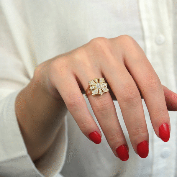 14 Ayar Altın Taşlı Kare Yüzük 381