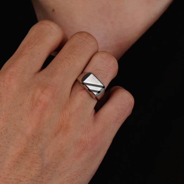 14 Ayar Beyaz Altın Çizgili Erkek Yüzüğü 693