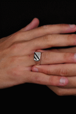 14 Ayar Beyaz Altın Çizgili Erkek Yüzüğü 693 - Görsel 2