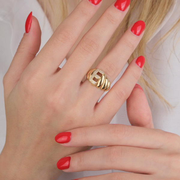 14 Ayar Altın Taşlı E Harfi Midye Yüzük 678