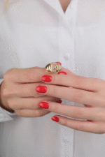 14 Ayar Altın Taşlı E Harfi Midye Yüzük 678 - Görsel 3