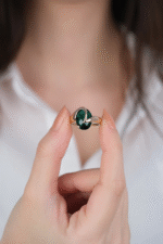 14 Ayar Altın Yeşil Taşlı Vintage Yüzük 908 - Görsel 4